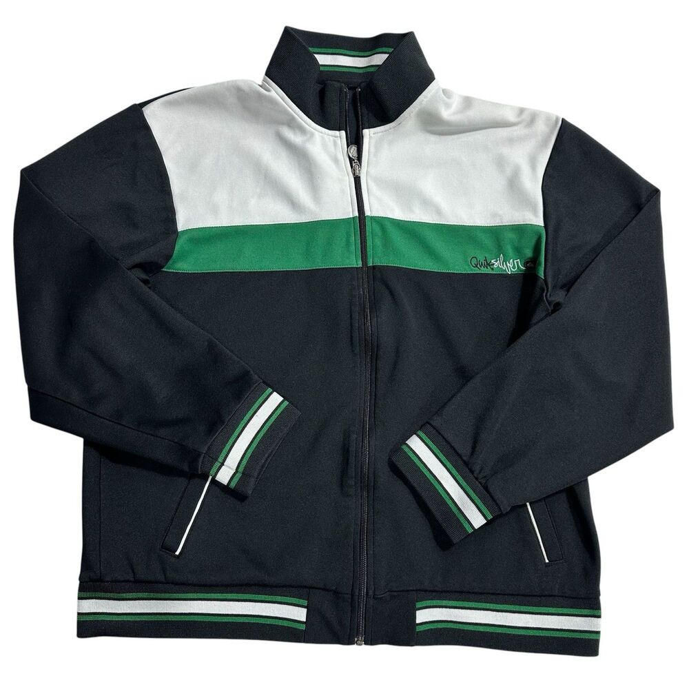 Vintage Quiksilver Track Jacket Mens M/L Black Multicolor Full Zip Pockets